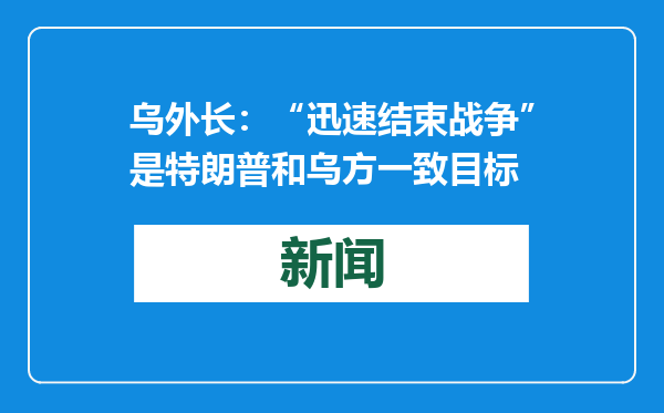 乌外长：“迅速结束战争”是特朗普和乌方一致目标