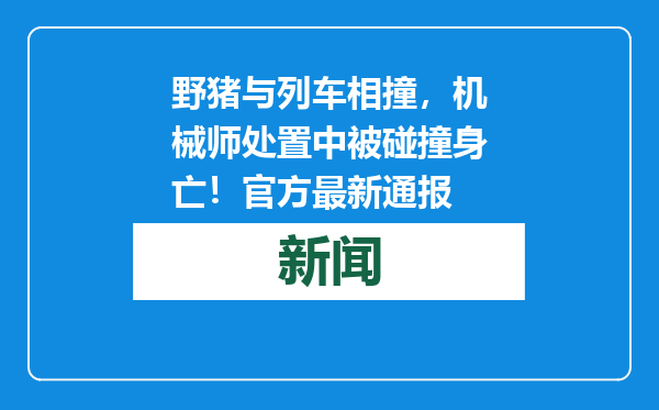 野猪与列车相撞，机械师处置中被碰撞身亡！官方最新通报