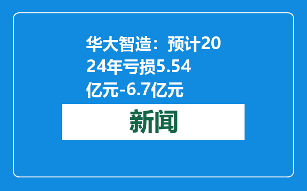 华大智造：预计2024年亏损5.54亿元-6.7亿元