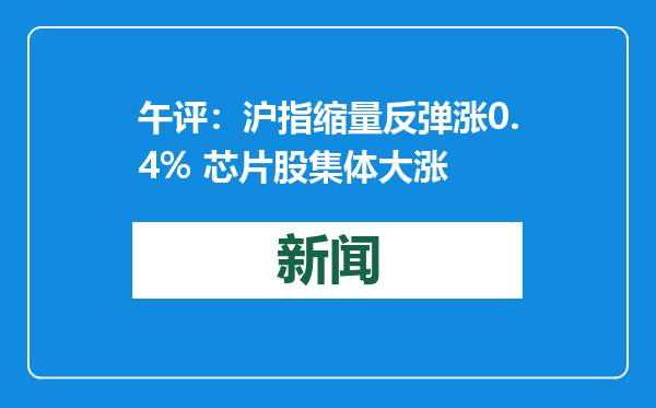 午评：沪指缩量反弹涨0.4% 芯片股集体大涨