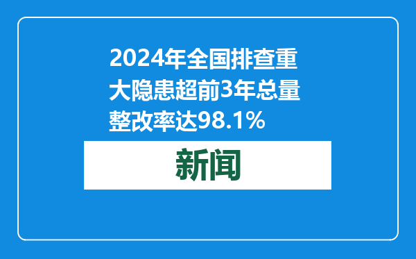 2024年全国排查重大隐患超前3年总量 整改率达98.1%