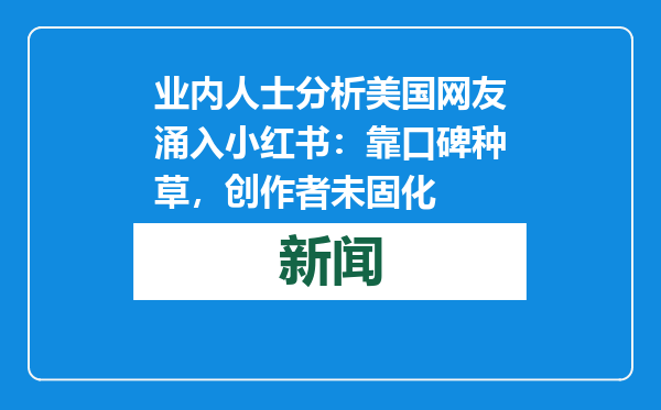业内人士分析美国网友涌入小红书：靠口碑种草，创作者未固化
