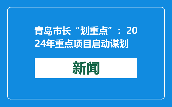 青岛市长“划重点”：2024年重点项目启动谋划