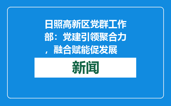 日照高新区党群工作部：党建引领聚合力，融合赋能促发展