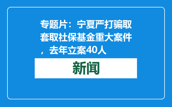 专题片：宁夏严打骗取套取社保基金重大案件，去年立案40人