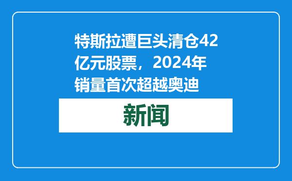 特斯拉遭巨头清仓42亿元股票，2024年销量首次超越奥迪