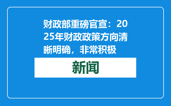 财政部重磅官宣：2025年财政政策方向清晰明确，非常积极
