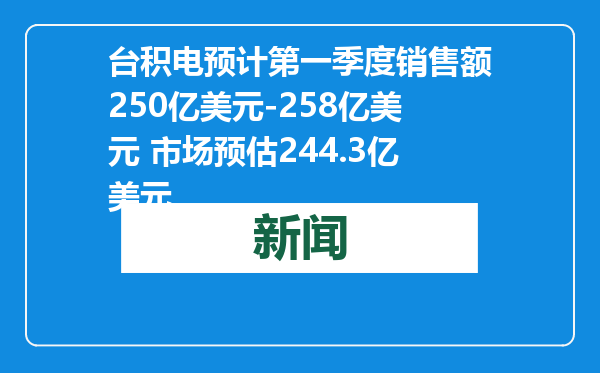 台积电预计第一季度销售额250亿美元-258亿美元 市场预估244.3亿美元