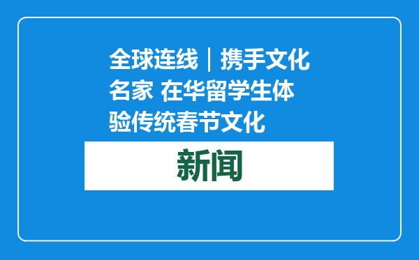 全球连线｜携手文化名家 在华留学生体验传统春节文化