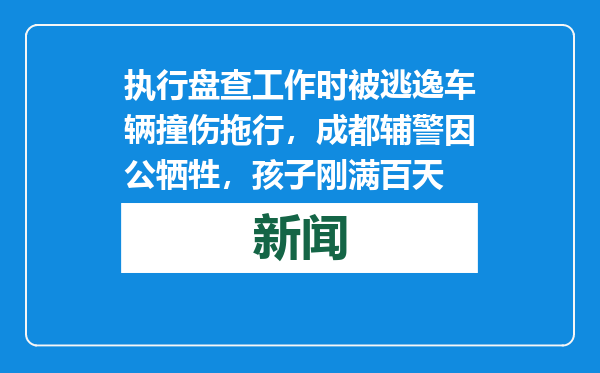 执行盘查工作时被逃逸车辆撞伤拖行，成都辅警因公牺牲，孩子刚满百天