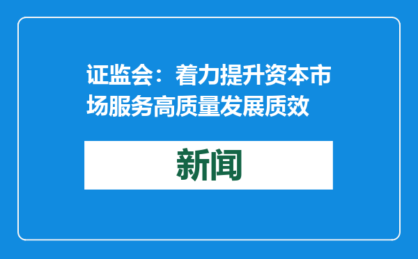 证监会：着力提升资本市场服务高质量发展质效