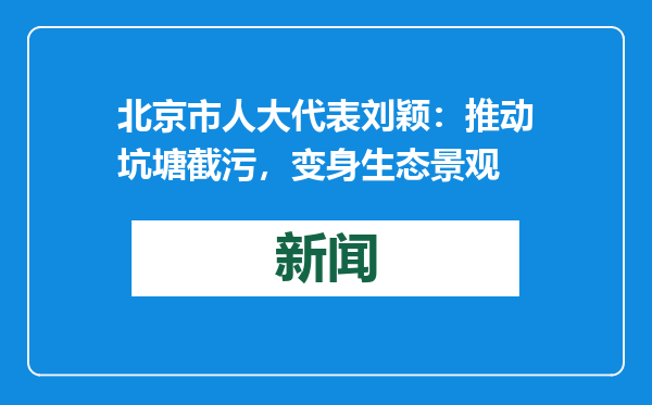 北京市人大代表刘颖：推动坑塘截污，变身生态景观