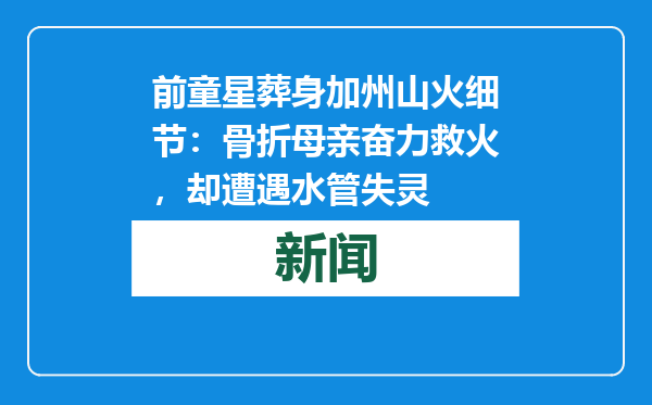 前童星葬身加州山火细节：骨折母亲奋力救火，却遭遇水管失灵