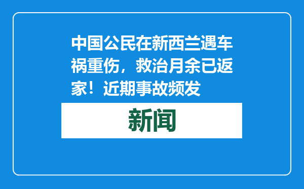 中国公民在新西兰遇车祸重伤，救治月余已返家！近期事故频发