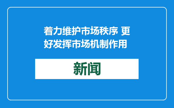 着力维护市场秩序 更好发挥市场机制作用