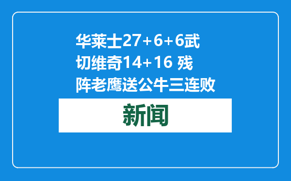 华莱士27+6+6武切维奇14+16 残阵老鹰送公牛三连败