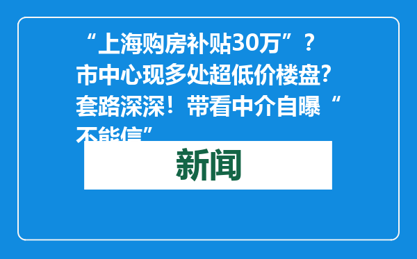 “上海购房补贴30万”？市中心现多处超低价楼盘？套路深深！带看中介自曝“不能信”