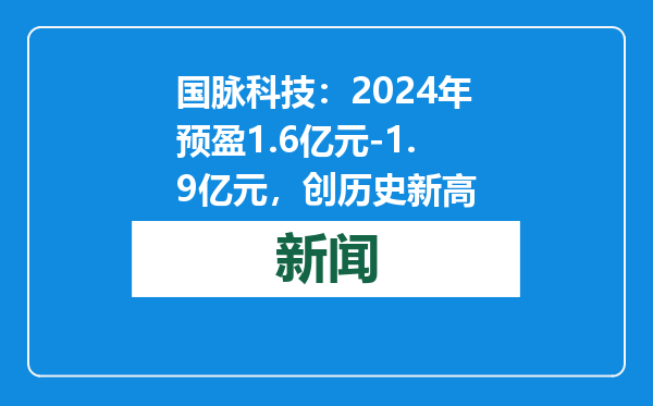 国脉科技：2024年预盈1.6亿元-1.9亿元，创历史新高