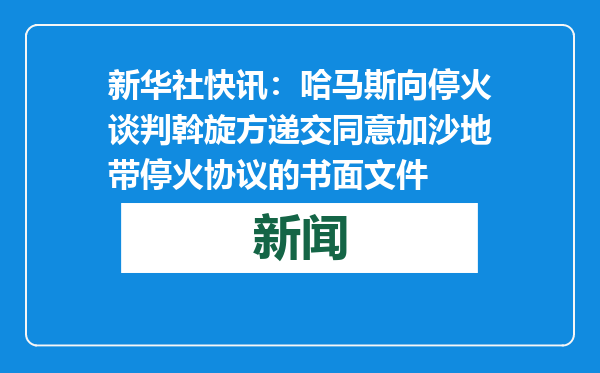 新华社快讯：哈马斯向停火谈判斡旋方递交同意加沙地带停火协议的书面文件