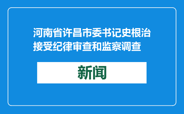 河南省许昌市委书记史根治接受纪律审查和监察调查