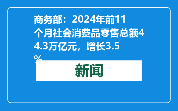 商务部：2024年前11个月社会消费品零售总额44.3万亿元，增长3.5%