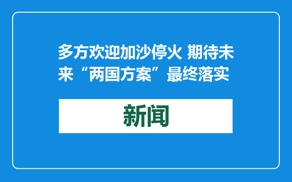 多方欢迎加沙停火 期待未来“两国方案”最终落实