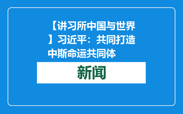 【讲习所中国与世界】习近平：共同打造中斯命运共同体