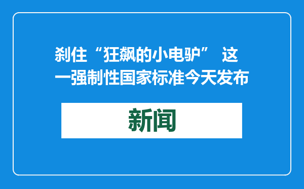 刹住“狂飙的小电驴” 这一强制性国家标准今天发布