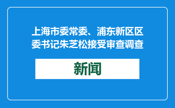 上海市委常委、浦东新区区委书记朱芝松接受审查调查