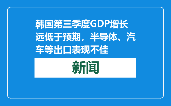 韩国第三季度GDP增长远低于预期，半导体、汽车等出口表现不佳