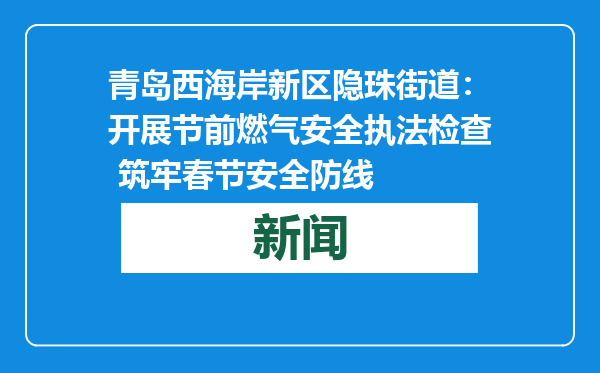 青岛西海岸新区隐珠街道：开展节前燃气安全执法检查 筑牢春节安全防线