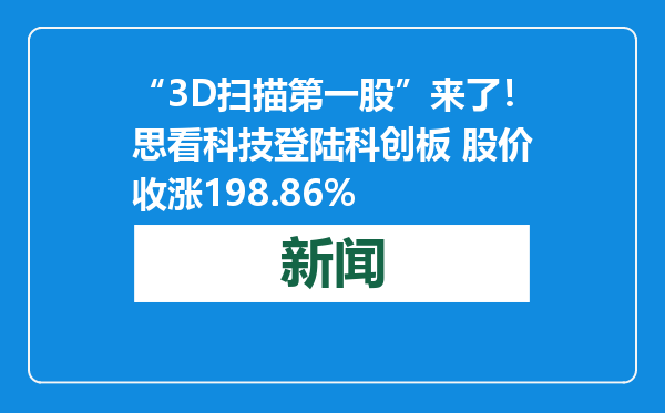 “3D扫描第一股”来了！思看科技登陆科创板 股价收涨198.86%