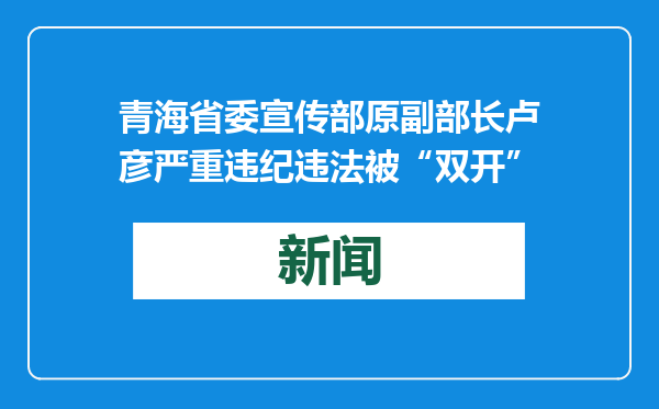 青海省委宣传部原副部长卢彦严重违纪违法被“双开”