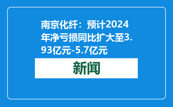 南京化纤：预计2024年净亏损同比扩大至3.93亿元-5.7亿元