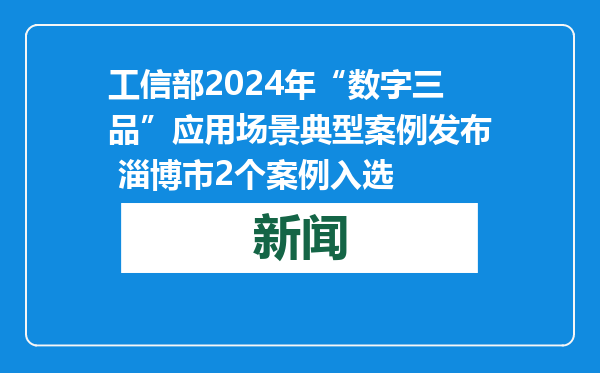 工信部2024年“数字三品”应用场景典型案例发布 淄博市2个案例入选