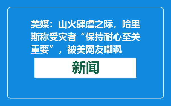 美媒：山火肆虐之际，哈里斯称受灾者“保持耐心至关重要”，被美网友嘲讽