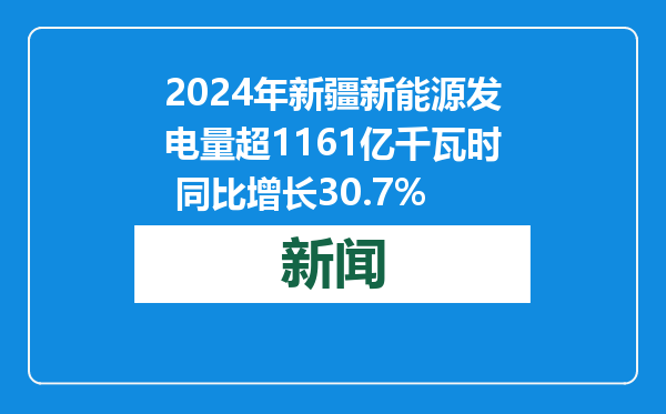 2024年新疆新能源发电量超1161亿千瓦时 同比增长30.7%