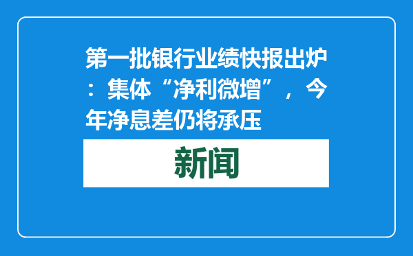 第一批银行业绩快报出炉：集体“净利微增”，今年净息差仍将承压