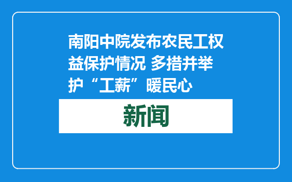 南阳中院发布农民工权益保护情况 多措并举护“工薪”暖民心