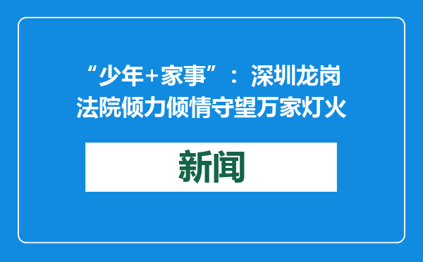 “少年+家事”：深圳龙岗法院倾力倾情守望万家灯火