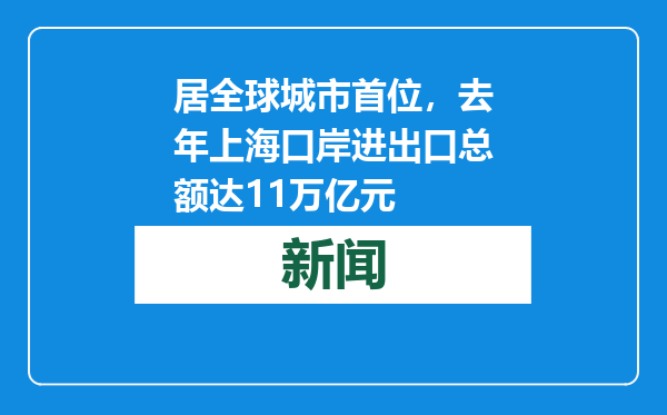居全球城市首位，去年上海口岸进出口总额达11万亿元