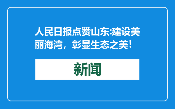 人民日报点赞山东:建设美丽海湾，彰显生态之美！