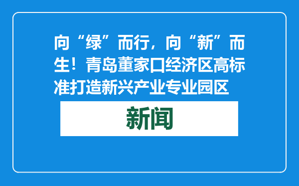向“绿”而行，向“新”而生！青岛董家口经济区高标准打造新兴产业专业园区
