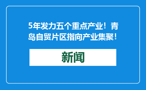 5年发力五个重点产业！青岛自贸片区指向产业集聚！