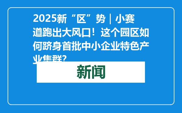 2025新“区”势｜小赛道跑出大风口！这个园区如何跻身首批中小企业特色产业集群？