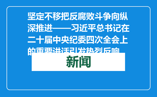 坚定不移把反腐败斗争向纵深推进——习近平总书记在二十届中央纪委四次全会上的重要讲话引发热烈反响