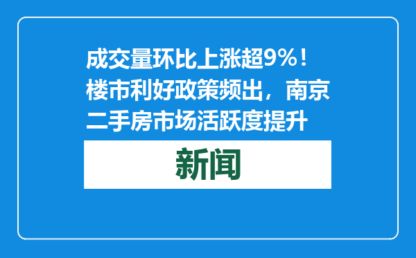 成交量环比上涨超9%！楼市利好政策频出，南京二手房市场活跃度提升