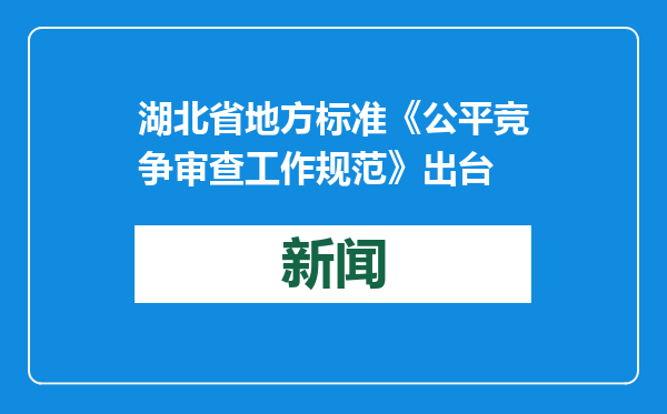 湖北省地方标准《公平竞争审查工作规范》出台