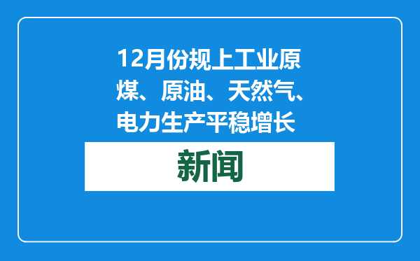 12月份规上工业原煤、原油、天然气、电力生产平稳增长