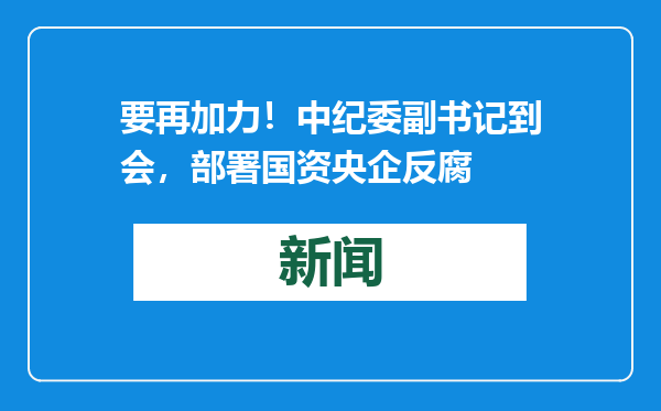 要再加力！中纪委副书记到会，部署国资央企反腐